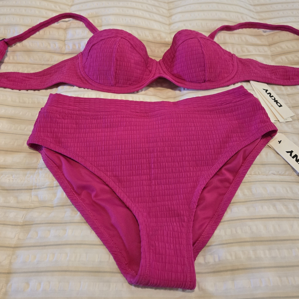 DKNY Vibrant Pink Bikini Set. Bottom is medium & top is XL.